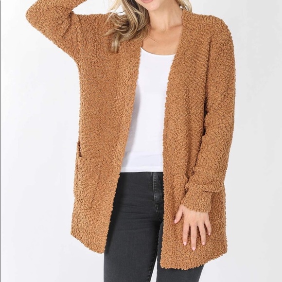 Zenana Camel Long Sleeve Popcorn Cardigan - Picture 2 of 2